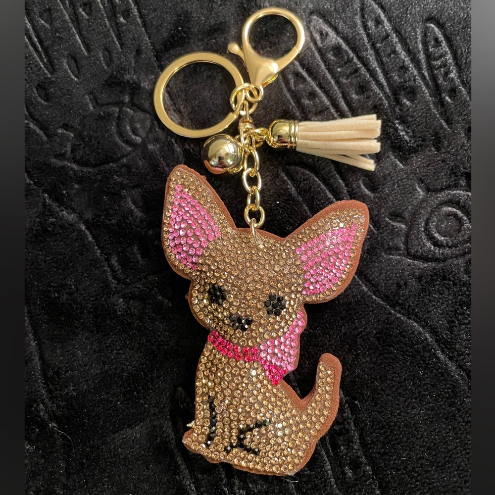 RHINESTONE CHIHUAHUA | Tan | Bag Charm | Keychain (Brand New!) 💘
